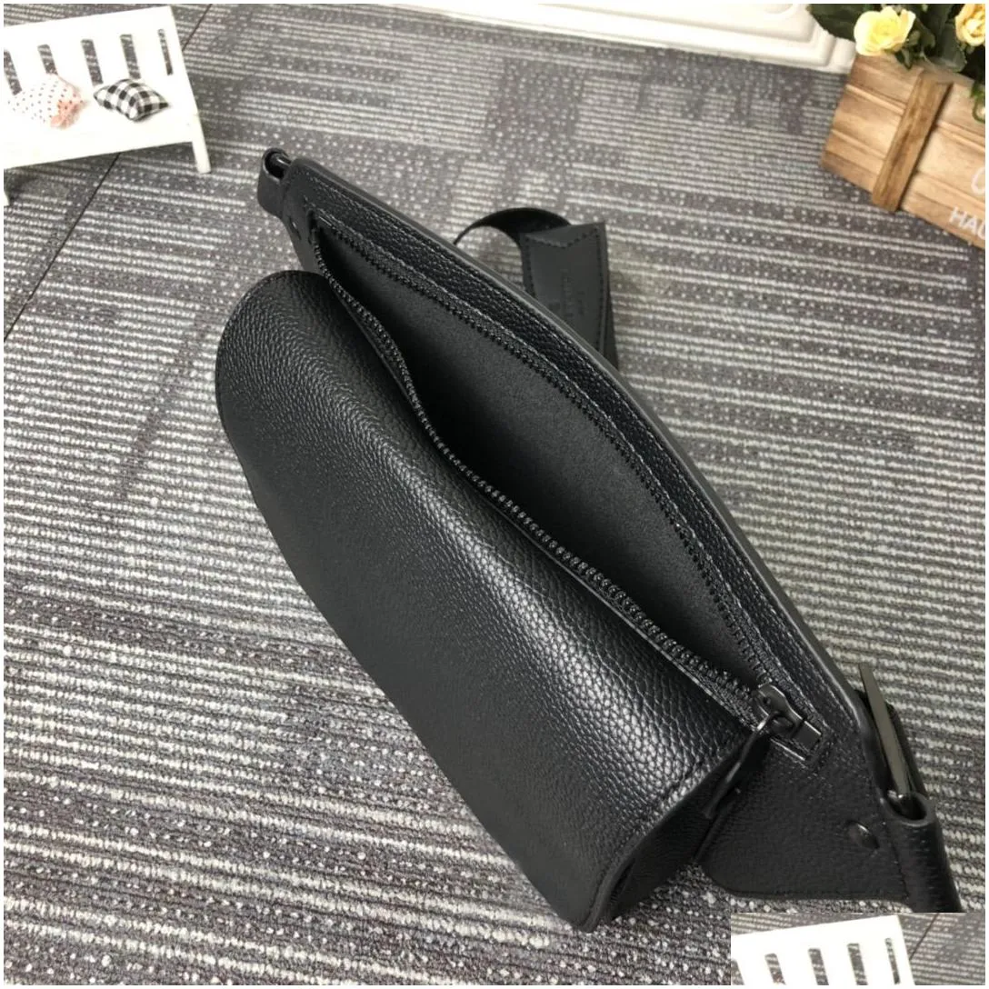 mens shoulder bags black lichee leather fashion wallet metal hardware flap magnetic buckle waist bag avenue sling bag man designer