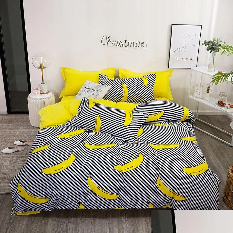 yellow banana bed linen bedding set boy girl home flat bed sheet pillowcase duvet cover 3/4pcs queen king full single size y200417