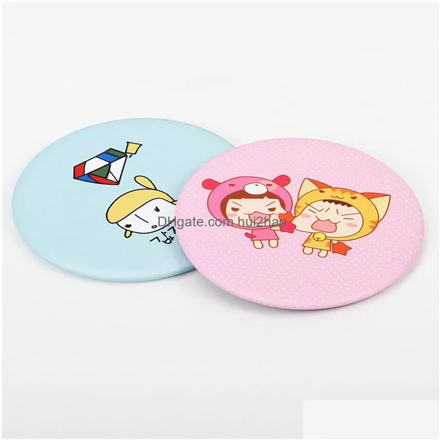 women girl cosmetic small cute multi styles round makeup mirrors promotion cartoon pattern portable pocket mini cosmetic mirror dh0722