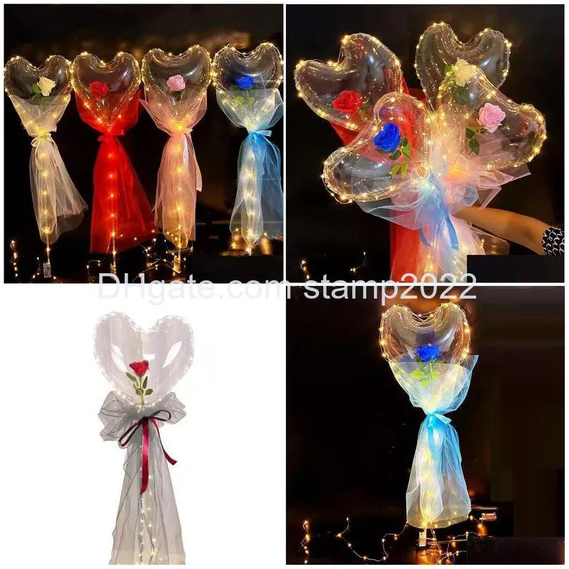 party decoration led bobo balloon flashing light heart shaped rose flower ball transparent wedding valentines day gift