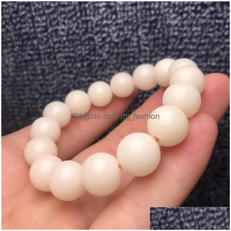 Beaded Beaded Strands Wholesale 10 Pcs Natural White Bodhi Root Bracelet Round Beads Seed Womens Single Circle Bracelets 12Mm Buddha D Dhgpp