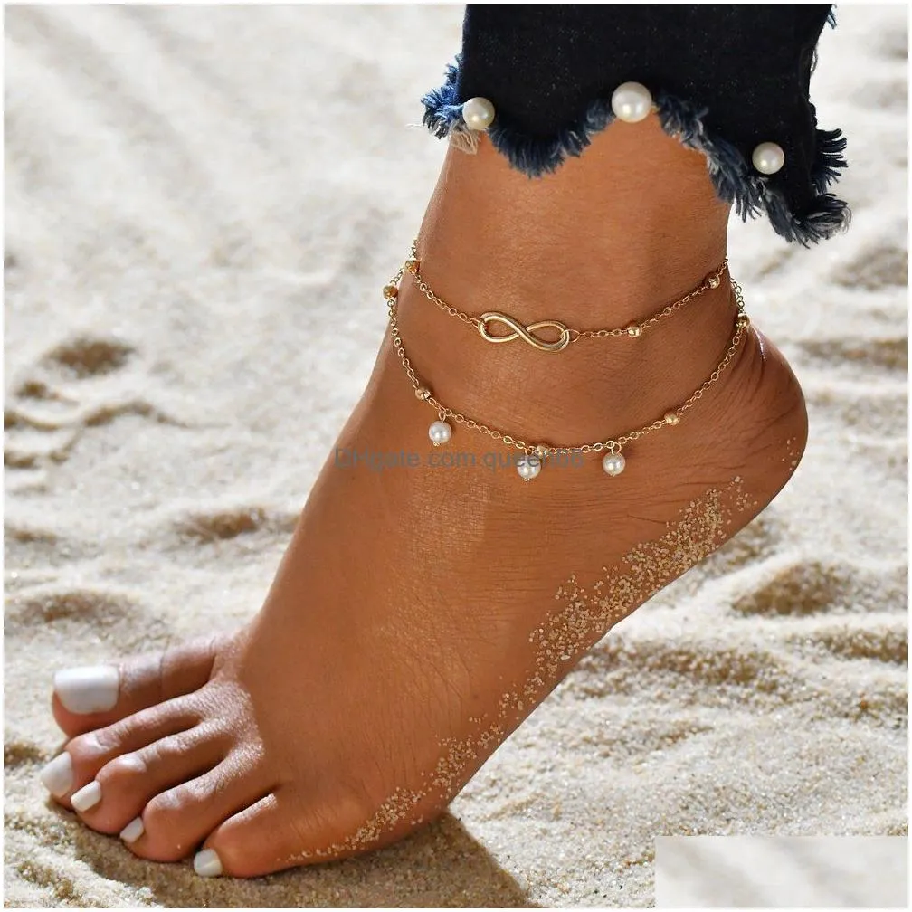 Anklets Bohemian Shell Heart Summer Anklets Set For Women Tortoise Ankle Bracelets Girls On Leg Chain Female Jewelry Gift Drop Deliver Dhfi2