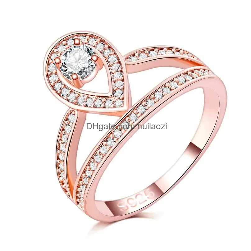 2022 luxury party lady lovers wedding diamond rings 18 k rose pink gold filled engagement zircon anel anillo size 6 7 8 9 for women