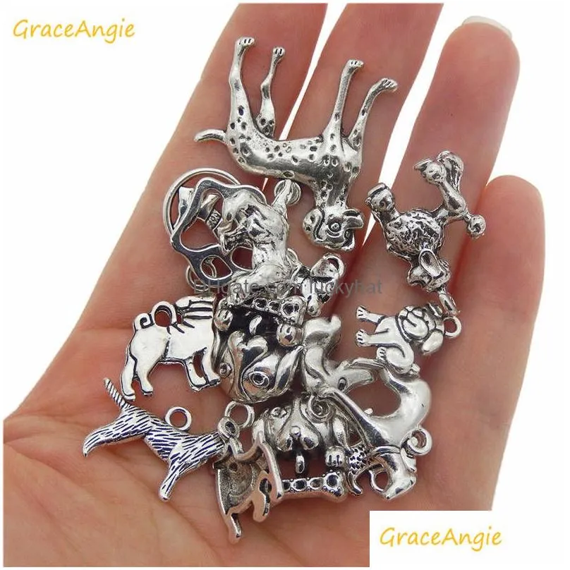 Charms Graceangie 15Pcs/Lot Mixed Puppy Dog Charms Jewelry Making Necklace Pendants Bracelet Findings Diy Accessory Drop Delivery Jewe Dhfjh