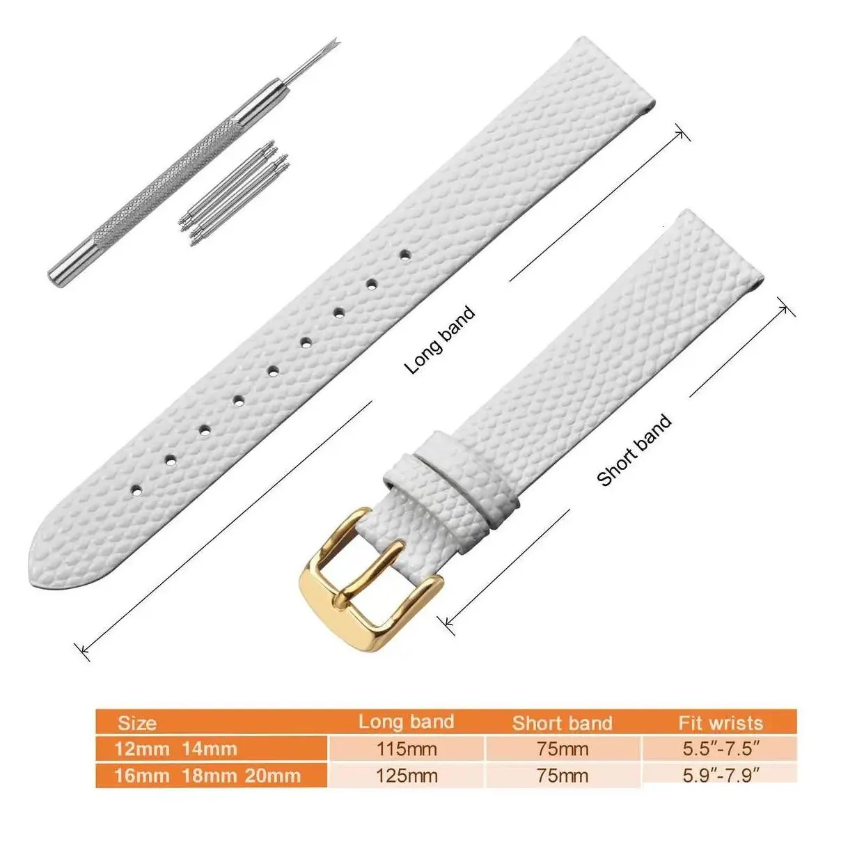 Watch Bands ANNEFIT Leather Watch Band for Women 12mm 14mm 16mm 18mm 20mm Lizard Grain Slim Thin Replacement Strap Stainless Steel Buckle