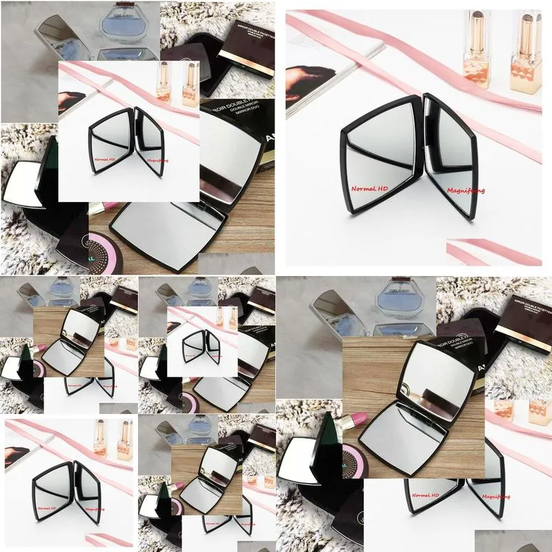 classic folding double side mirror portable hd makeup and magnifying mirror with flannelette bag gift box for vip client