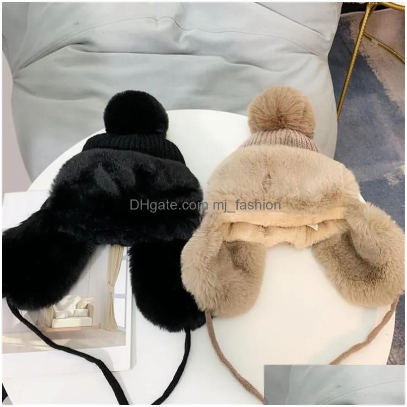 Beanie/Skull Caps Beanie/Skl Caps 2022 Winter Russian Bomber Hats For Women Men Outdoor Warm Snow Hat With Fur Pompom Windproof Woolen Dhyx4