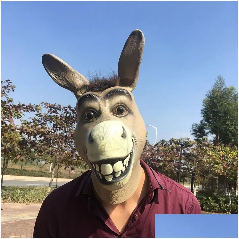 funny adult creepy funny donkey horse head mask latex halloween animal cosplay zoo props party festival costume ball mask y200103