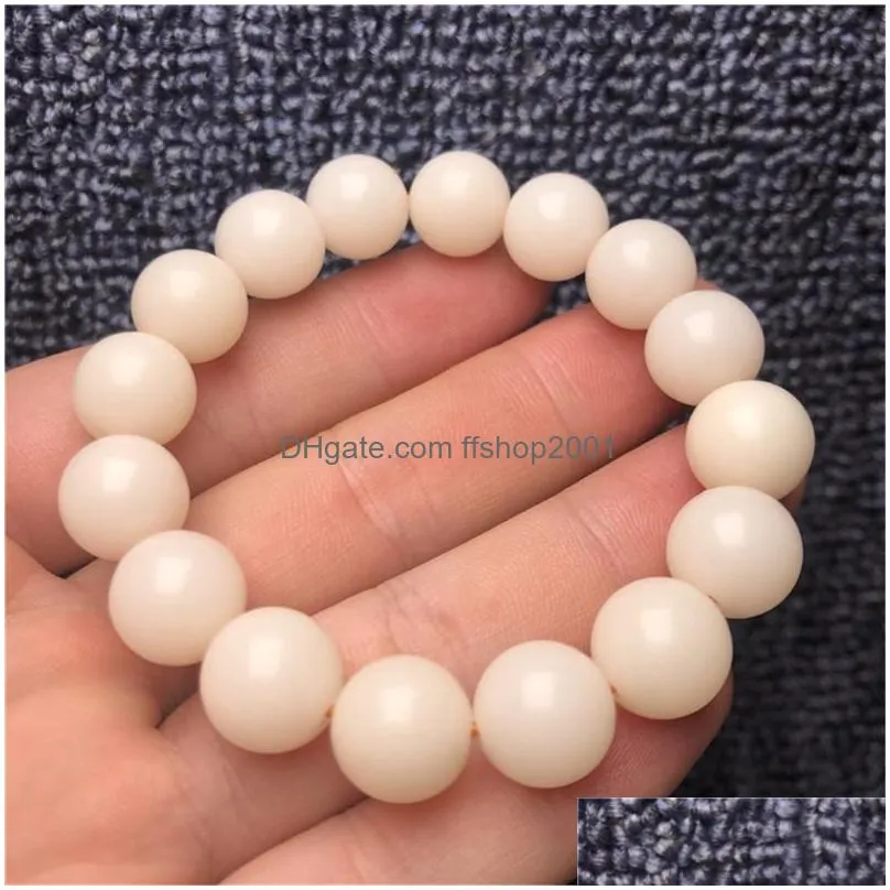 beaded strands wholesale 10 pcs natural white bodhi root bracelet round beads seed womens single circle bracelets 12mm buddha