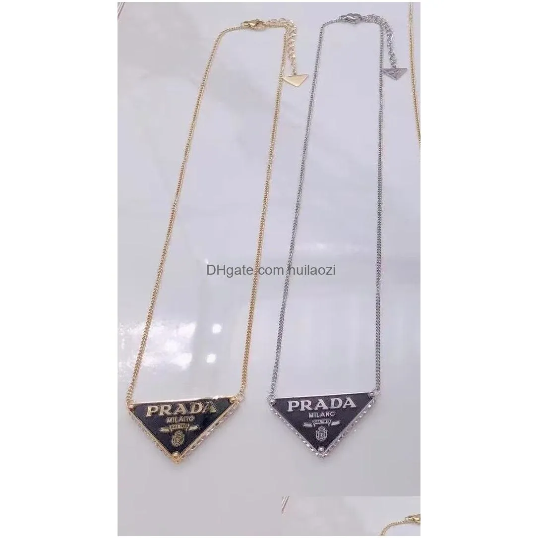 diamond tri-angle luxury design gold silver pendant necklace elegant love 18k 316l stainless steel p logo engrave chain fashion jewelry lady