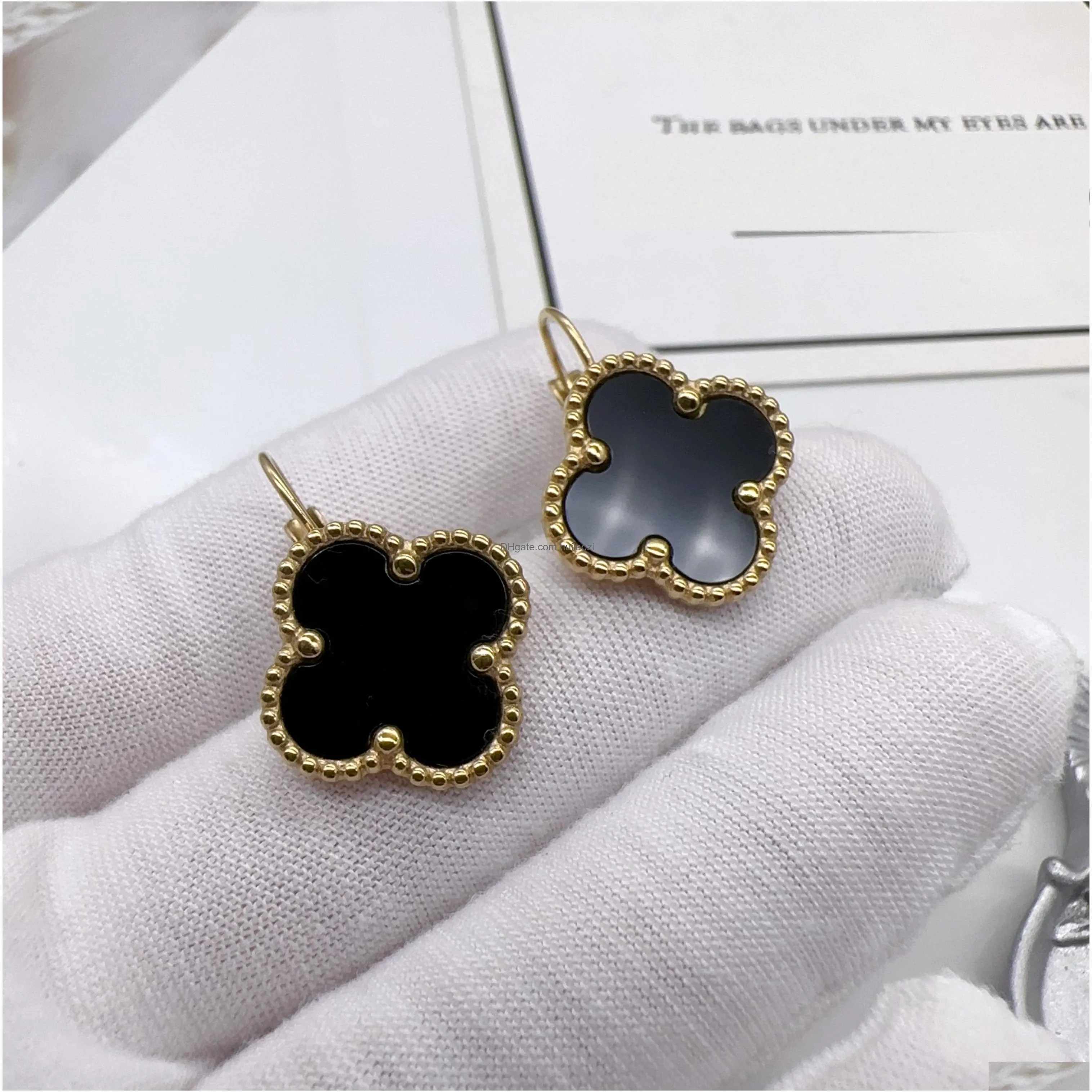 elegant original designer large flower gold black stud hoops 316l stainless steel women earrings wedding jewelry christmas gift