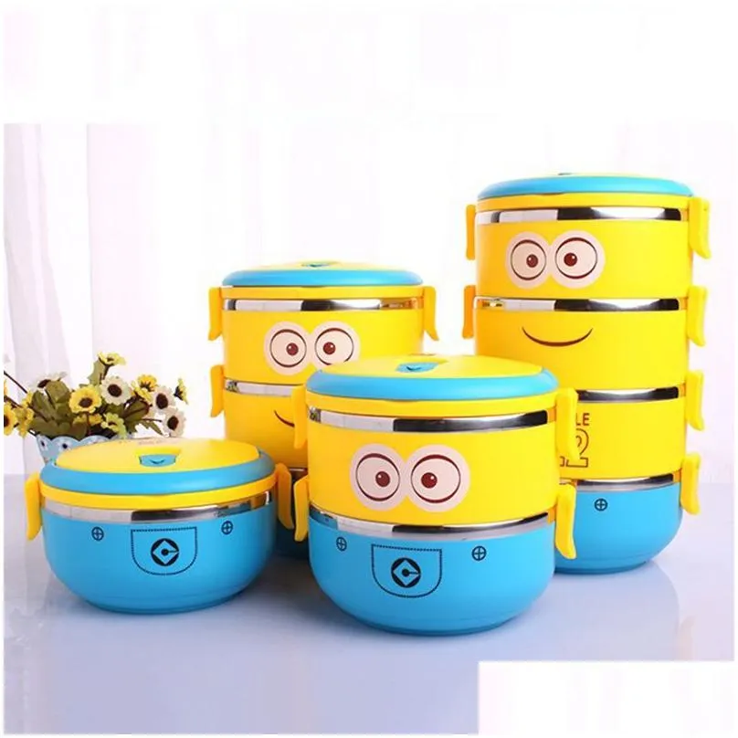 cartoon minion stainless steel lunchbox for kid tiffin boxes thermal bento for school students tableware 4d lunch box for kids y200429