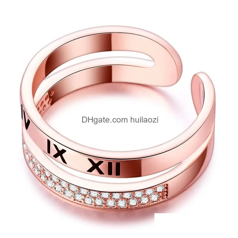  arrival top quality 18kgf rose gold filled roman letter finger ring aadd zircon micro pave for women anniversary wholesale