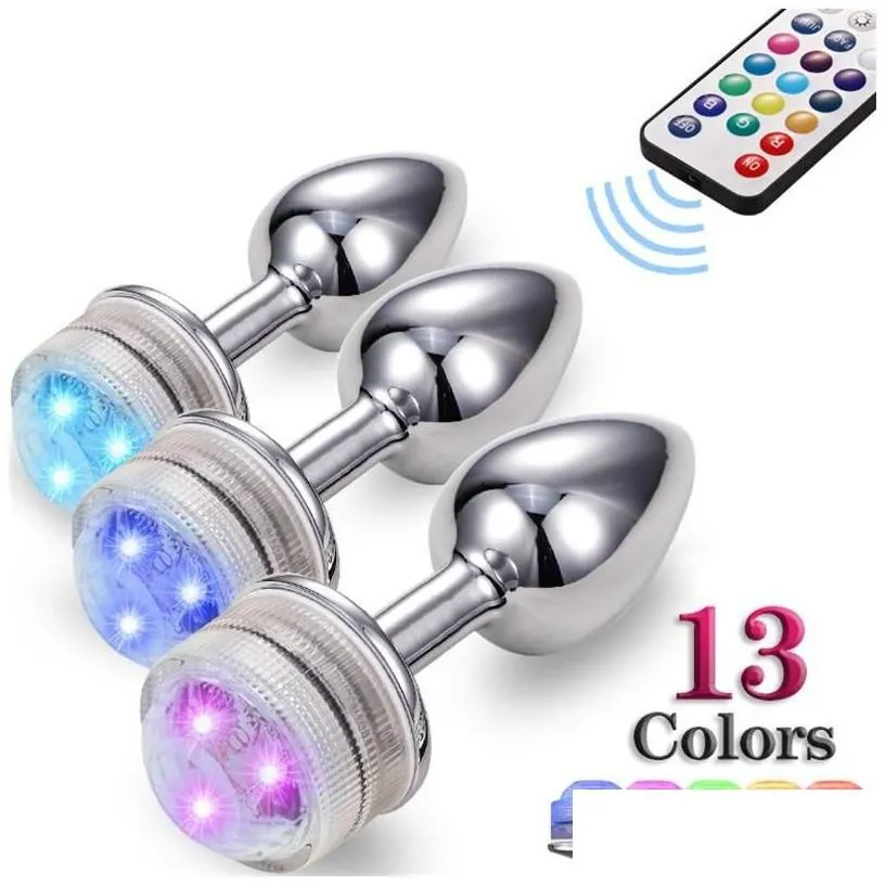 Other Health Beauty Items Led Anal Plug Metal Butt Plugs With Remote Control Colorf Light Prostate Masr Toys For Women Men Drop Del