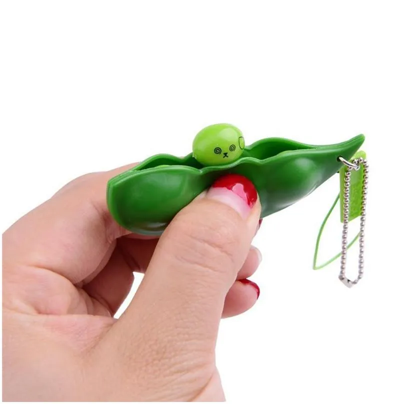 Decompression Toy Squeeze-A-Bean Key Ring Tiktok Green Pea Popper Keychain Fidget Toys Soybean Finger Puzzles Focus Extrusion Pendant Dhndn