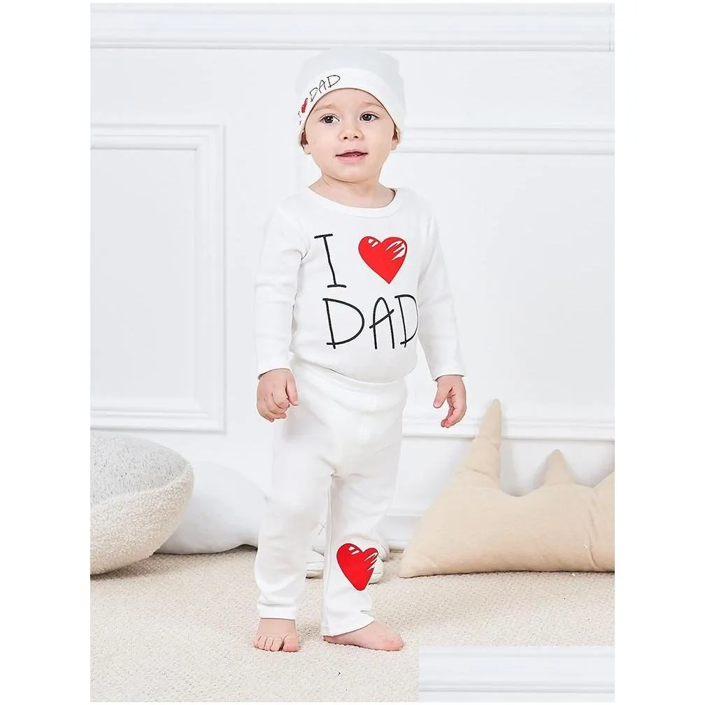 Clothing Sets Clothing Sets Baby Girl Clothes Boy Born Childrens Suit Three-Piece One-Piece Long Pants Hat Chd10106 Drop Delivery Baby Dhzh9