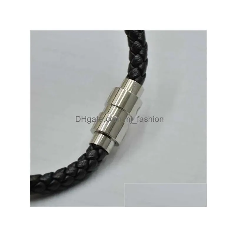 Charm Bracelets Arrival Leather Bracelets Woven Antique Mens Black Charm Pseira Mascina Magnet Man Bangles Fashion Jewelry Drop Delive Dhygl