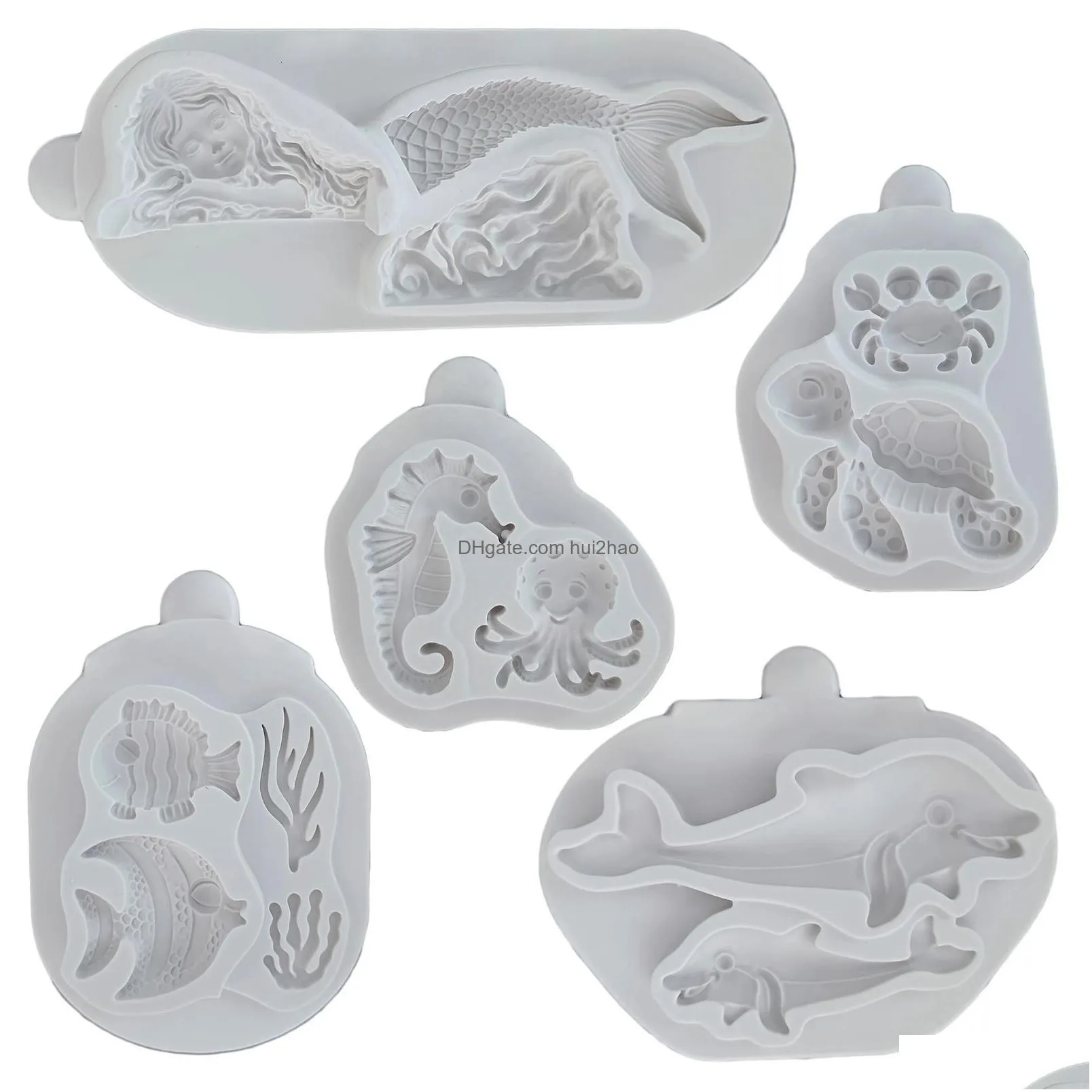 Baking Moulds Mods Ocean Mermaid  Turtle Seahorse Fish Sile Mod Fondant Cake Decorating Mold Clay Sugarcraft Chocolate Tool D Dhzne