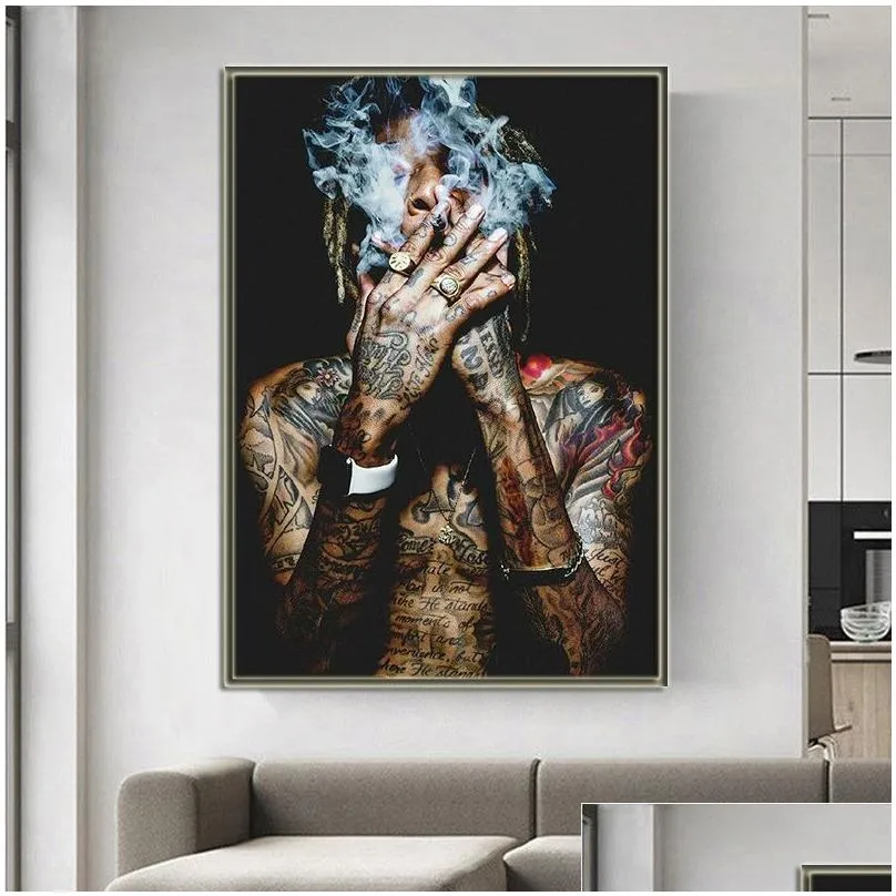 Paintings Wiz Khalifa Rap Music Hip-Hop Art Fabric Poster Print Wall Pictures For Living Room Decor Canvas Painting Posters And Prin Dhued