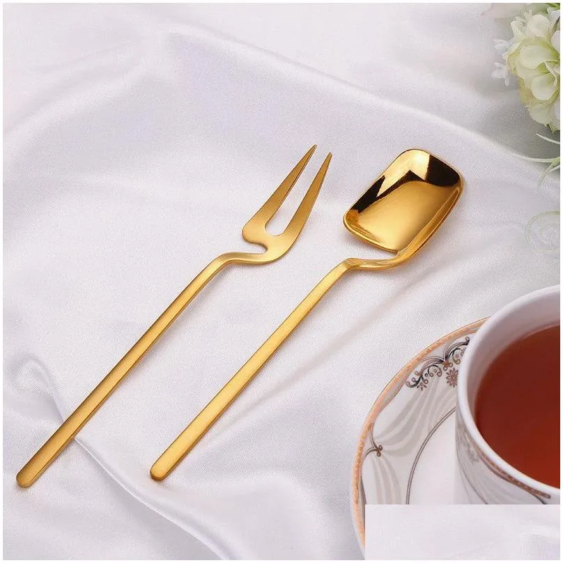 Spoons Sier Gold Copper Black Dessert Spoon Fork And Cup Hangable Drop Delivery Home Garden Kitchen Dining Bar Flatware Dhuh8