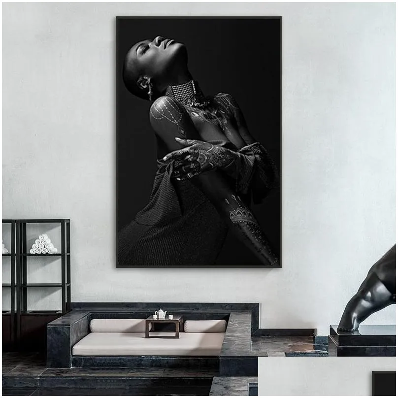 Paintings Black Woman Art Pictures Print Canvas Posters Sexy African Women Wall Scandinavian Oil Painting For Living Room Decoration Dhtvs