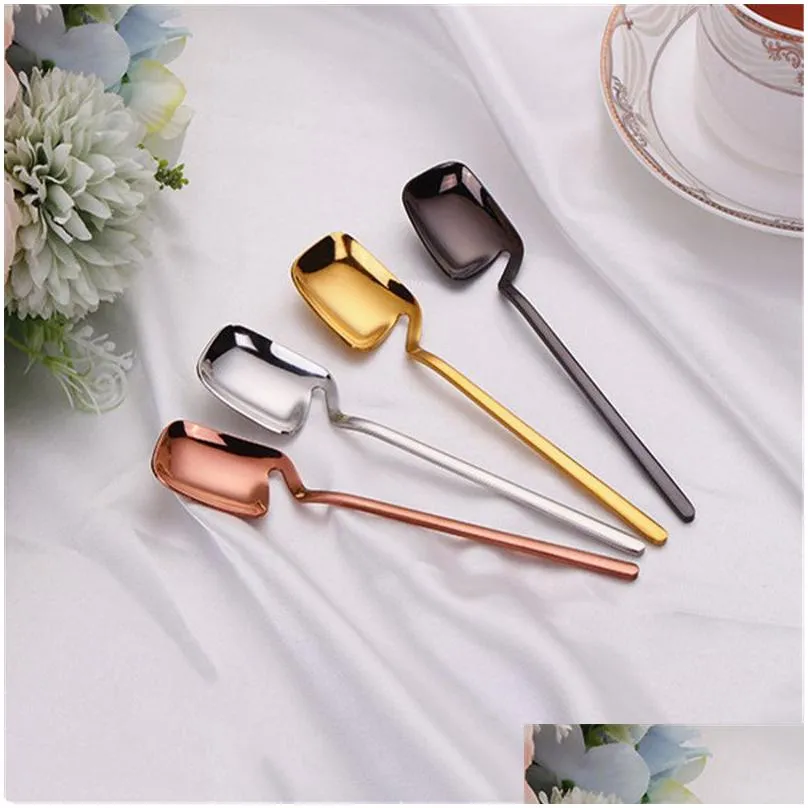 Spoons Sier Gold Copper Black Dessert Spoon Fork And Cup Hangable Drop Delivery Home Garden Kitchen Dining Bar Flatware Dhuh8