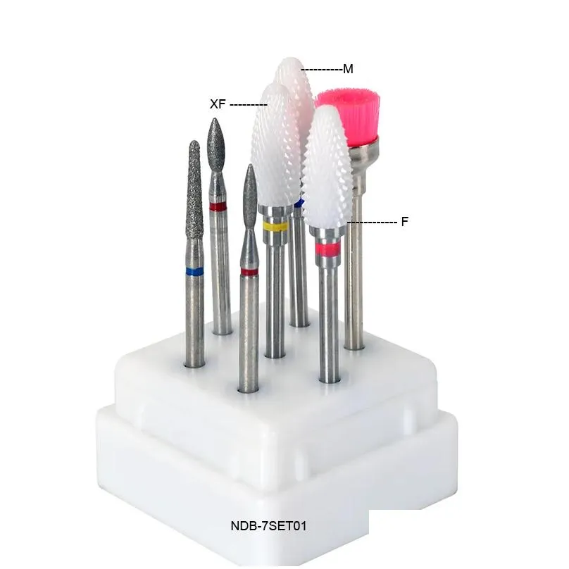 Nail Art Equipment 7Pcs Ceramic Nail Drill Bit Set Mill Manicure Hine Kit Diamond Cutter For Electric Files Bits Rikonka Drop Delivery Dhh3J