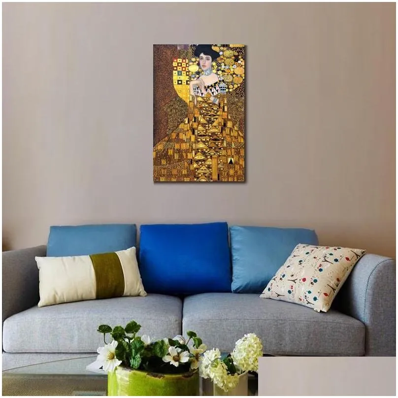 Paintings Gustav Klimt Woman Portrait Of Adele Bloch Bauer Oil Painting Reproduction Canvas Hand Painted Art For Home Wall Decor Dro Dh2Ti