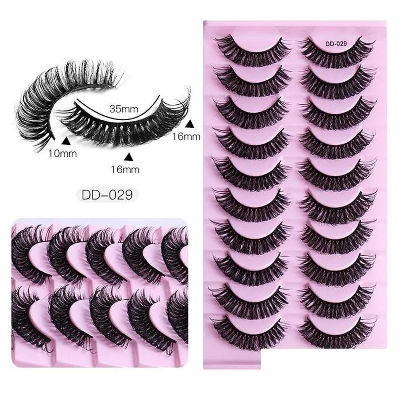 False Eyelashes 10 Pairs Russia Volume Dd Curl Faux Mink Fluffy Soft Wispy Natural Long Eye Lashes Extension Drop Delivery Health Be