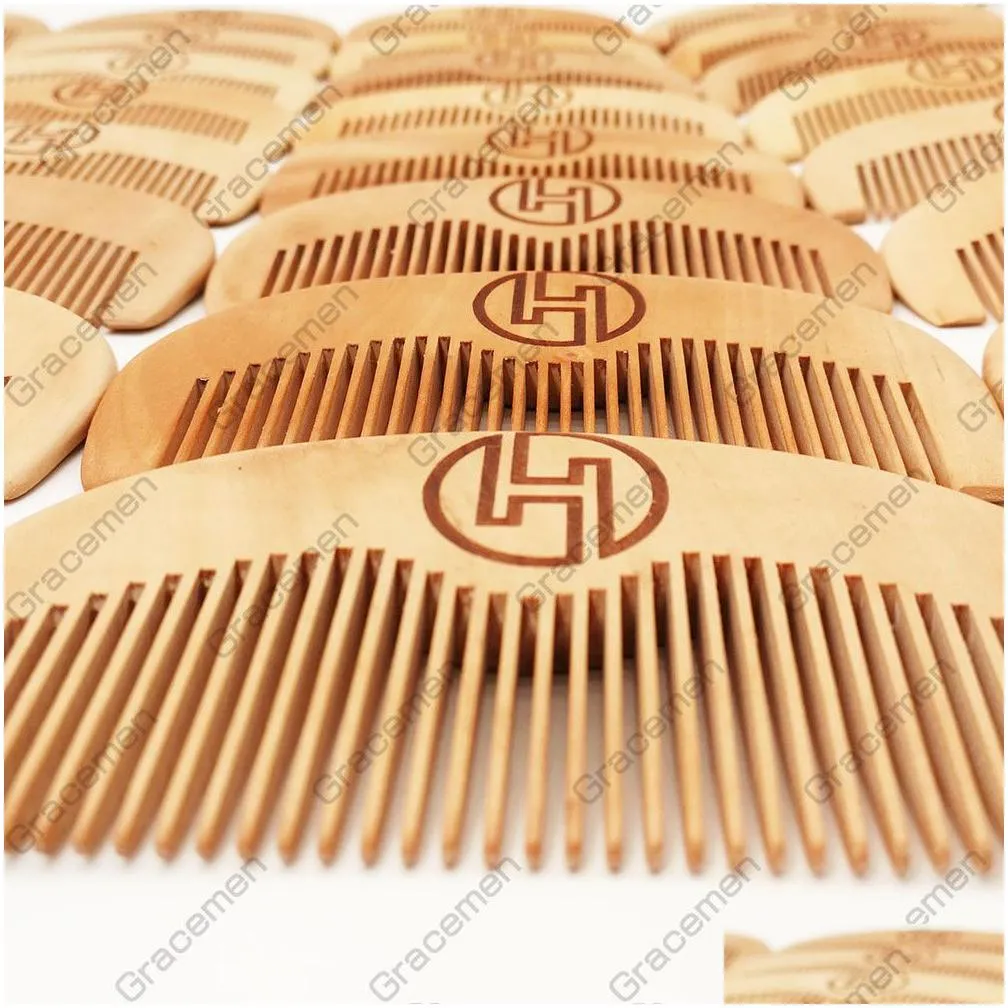 MOQ 50pcs Custom Your LOGO Wooden Hair Beard Comb Premium Pear Wood Hairs Brush Amazon Customized Barber Pocket Combs