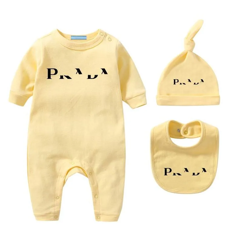 Newborn Infant Bodysuit Baby Rompers Clothing Sets With Cap Baby Bib 100% Cotton Romper Children Onesies Jumpsuits Boy Girl Clothes esskids