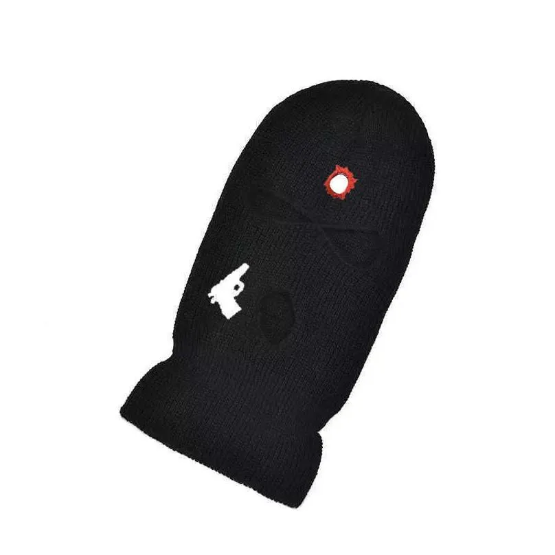 Cycling Caps Masks Ball Caps Embroidery Gun Pistol Balaclava Ski Face Mask Full Face Cover Ski Mask Double Thermal Knitted Hat for Winter Outdoor Sports Men