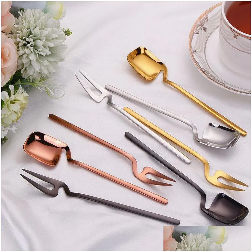 Spoons Sier Gold Copper Black Dessert Spoon Fork And Cup Hangable Drop Delivery Home Garden Kitchen Dining Bar Flatware Dhuh8