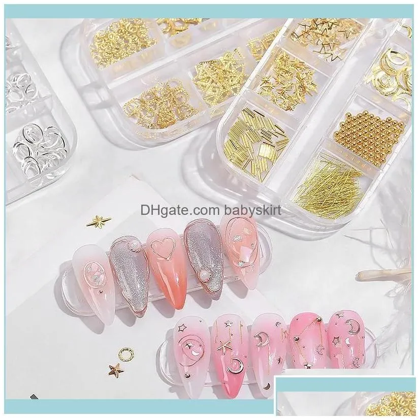 Nail Salon Health Beautynail Art Decorations Dapai Thin Aessories Summer Shell Slider Studs Mixed 3D Diy Hollow Metal Frame Gold