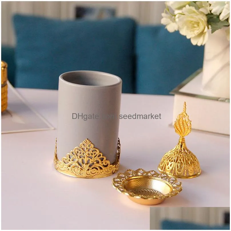 novelty items middle east arab gold metal incense stove mini small handheld incense stove home decoration incense incense holder