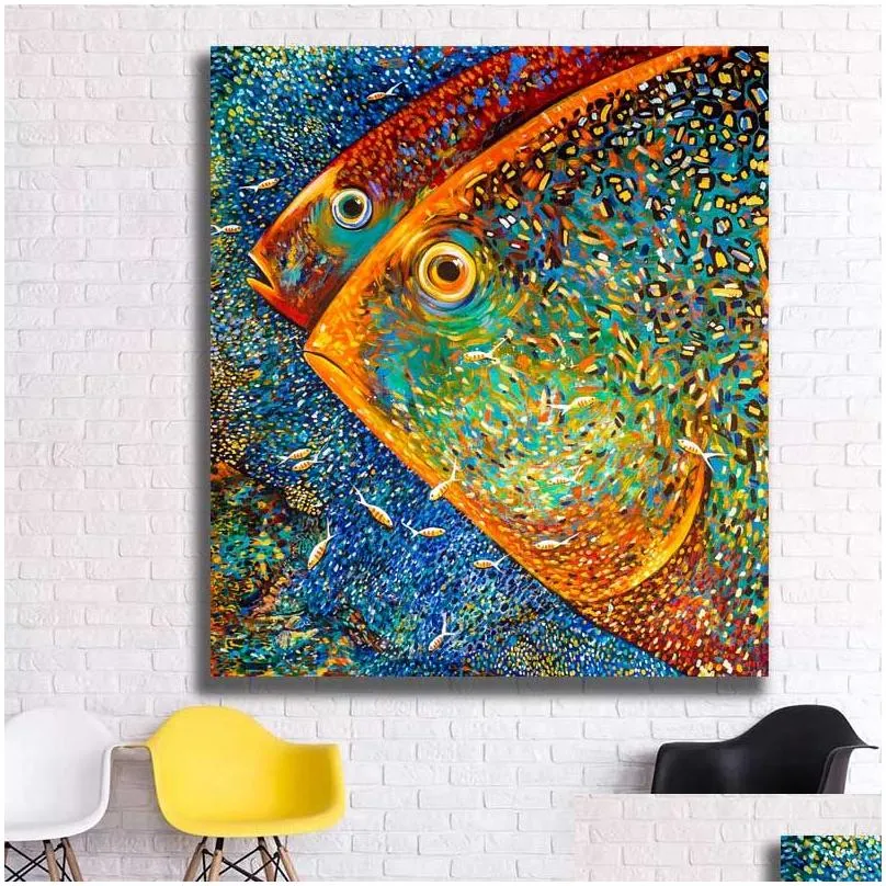 Paintings Abstract Colorf Fishes Painting Posters And Prints Modern Cuadros Art Decorative Wall Pictures For Living Room Home Decor Dhrht