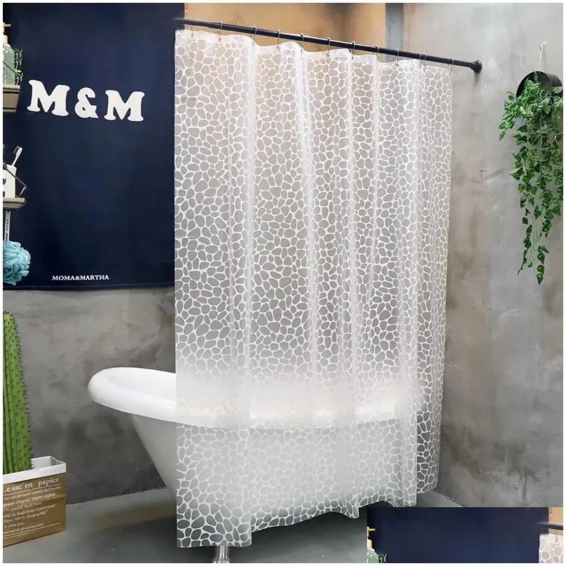 Toothbrush Holders Waterproof Shower Curtain EVA Mildew Proof Bathroom Curtains 3D Cobblestone Translucent Bathtub Partition With Hooks