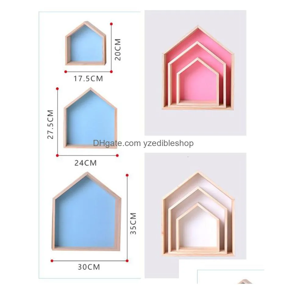 Mini House Shape Rack Wooden House Shaped Nursery Wall Decorative Shelf For Home Nursery Wall ...