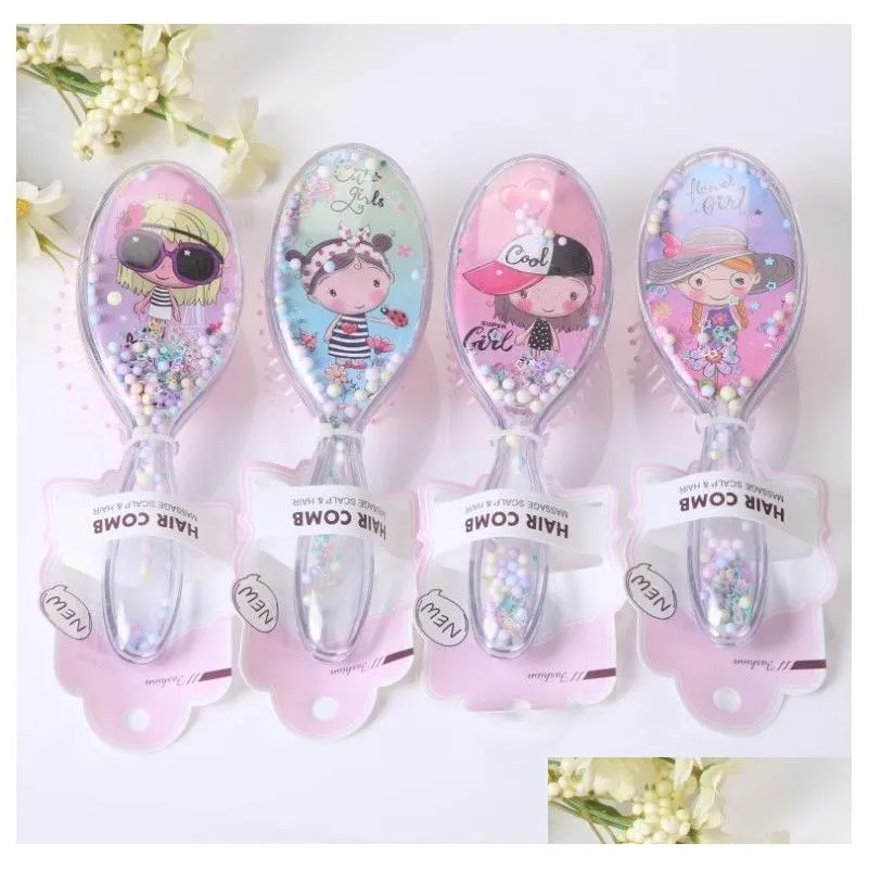 Girls Kids Hair Brush Comb Baby Grooming Set Soft Air Cushion Massage Combs Cartoon Pattern Glitter Hairbrush