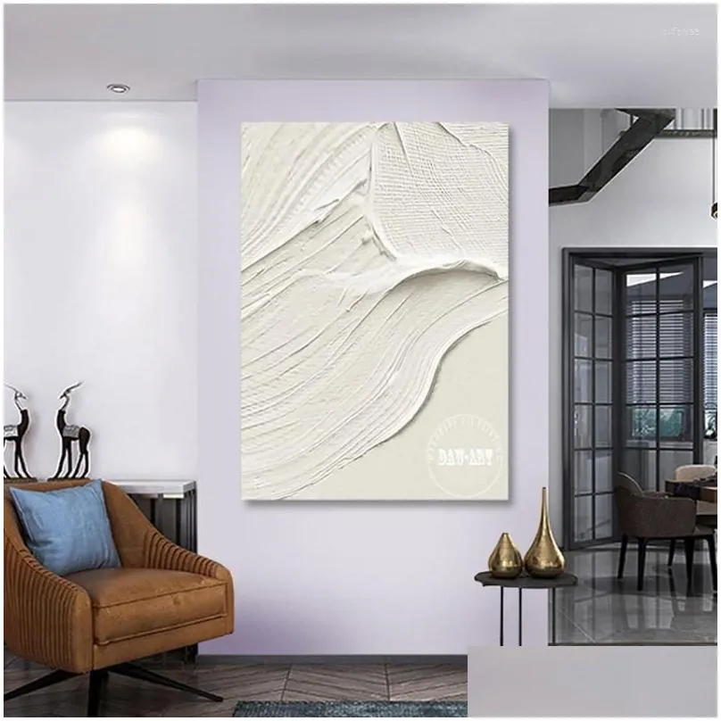 Paintings Abstract Textured Knife Oil Painting Thick Acrylic Canvas Wall Decor Art Home Decorative White Picture Artwork Unframed Dr Dhmbv