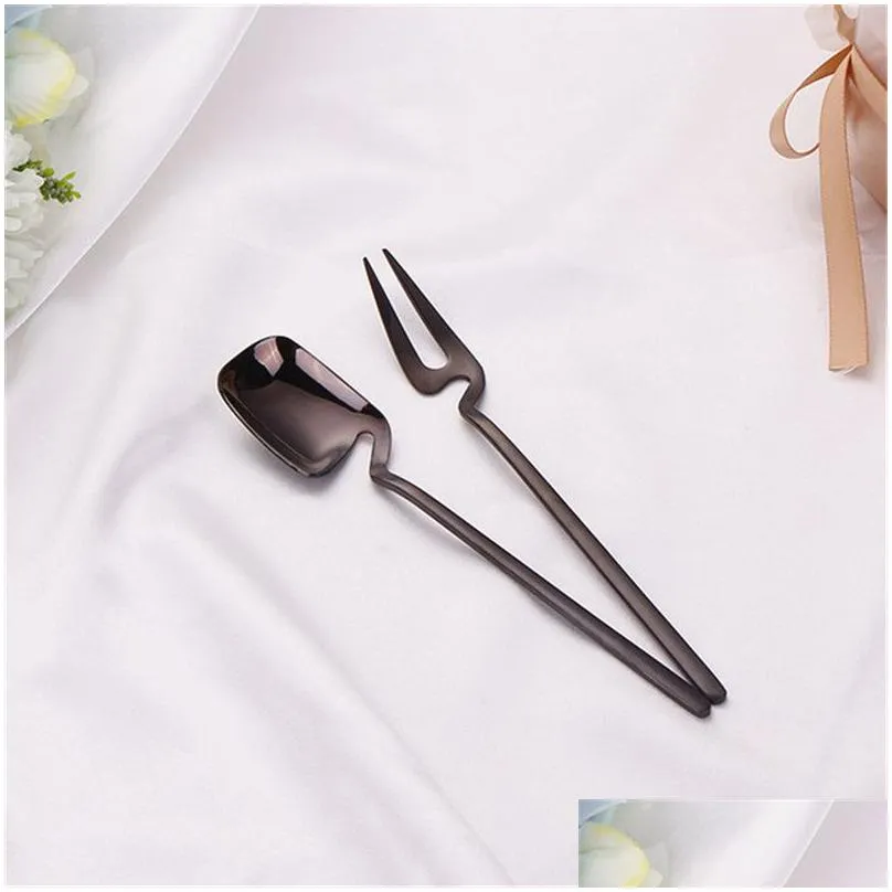 Spoons Sier Gold Copper Black Dessert Spoon Fork And Cup Hangable Drop Delivery Home Garden Kitchen Dining Bar Flatware Dhuh8