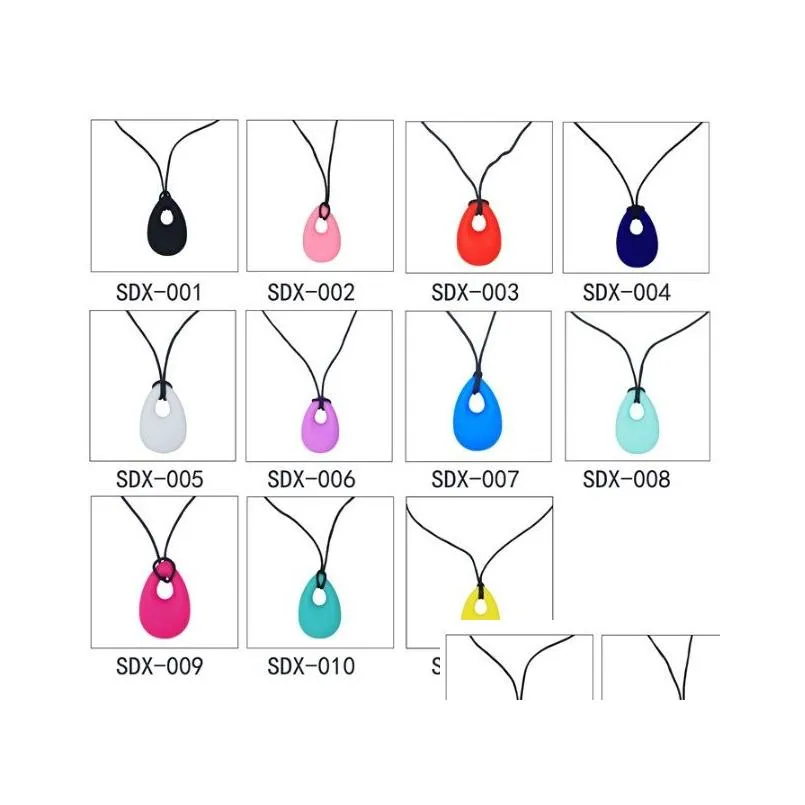 Chewing Necklace Silicone Teething Necklace Pendant Kids Teething Toys for Boys Girls Adults Oval (11 colors for choice)