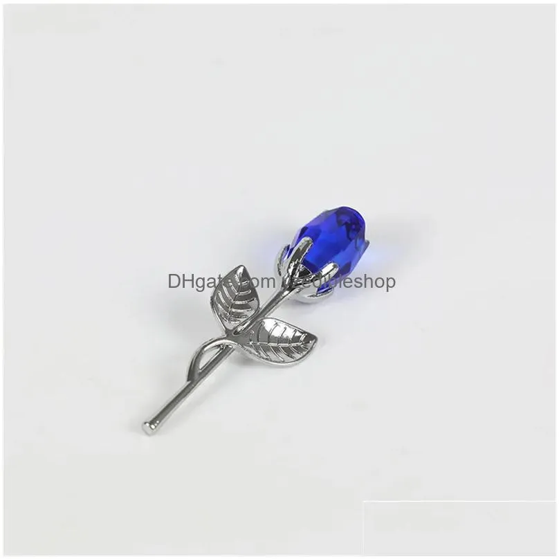 valentines day gift mini crystal rose artificial flower crystal rose with metal rod flower branch wedding supplies party favors
