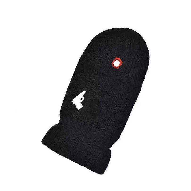 Cycling Caps Masks Ball Caps Embroidery Gun Pistol Balaclava Ski Face Mask Full Face Cover Ski Mask Double Thermal Knitted Hat for Winter Outdoor Sports Men