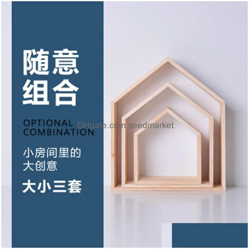 novelty items wooden small house shape decorative shelf storage rack crafts ornaments holder wall hanging decoration baby room home decor 1pc