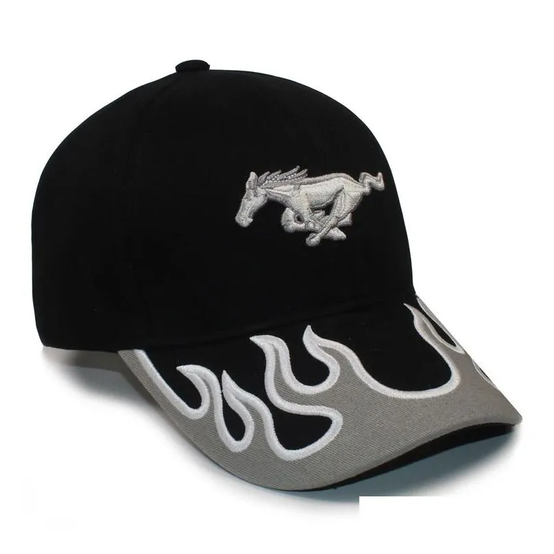 Flame Design Visor Black Racing Cap Mens Structured Cotton Baseball 220615