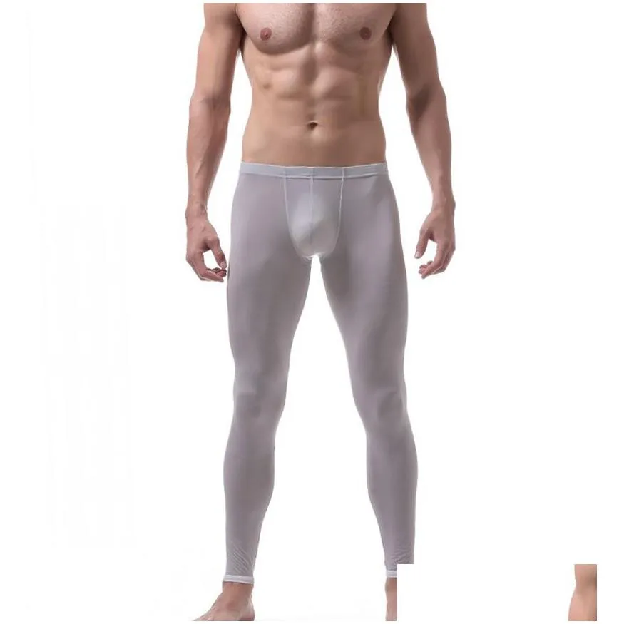 underwear men leggings warm pants ultra-thin ice silk home panties long johns mens sexy leggings cueca masculina tight pants men