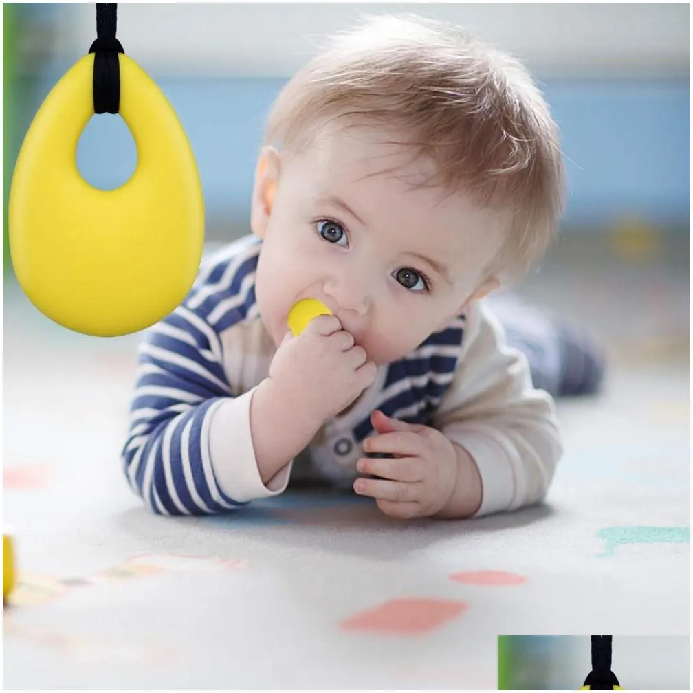 Chewing Necklace Silicone Teething Necklace Pendant Kids Teething Toys for Boys Girls Adults Oval (11 colors for choice)