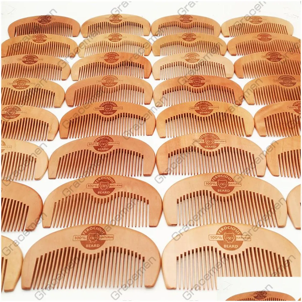 MOQ 50pcs Custom Your LOGO Wooden Hair Beard Comb Premium Pear Wood Hairs Brush Amazon Customized Barber Pocket Combs