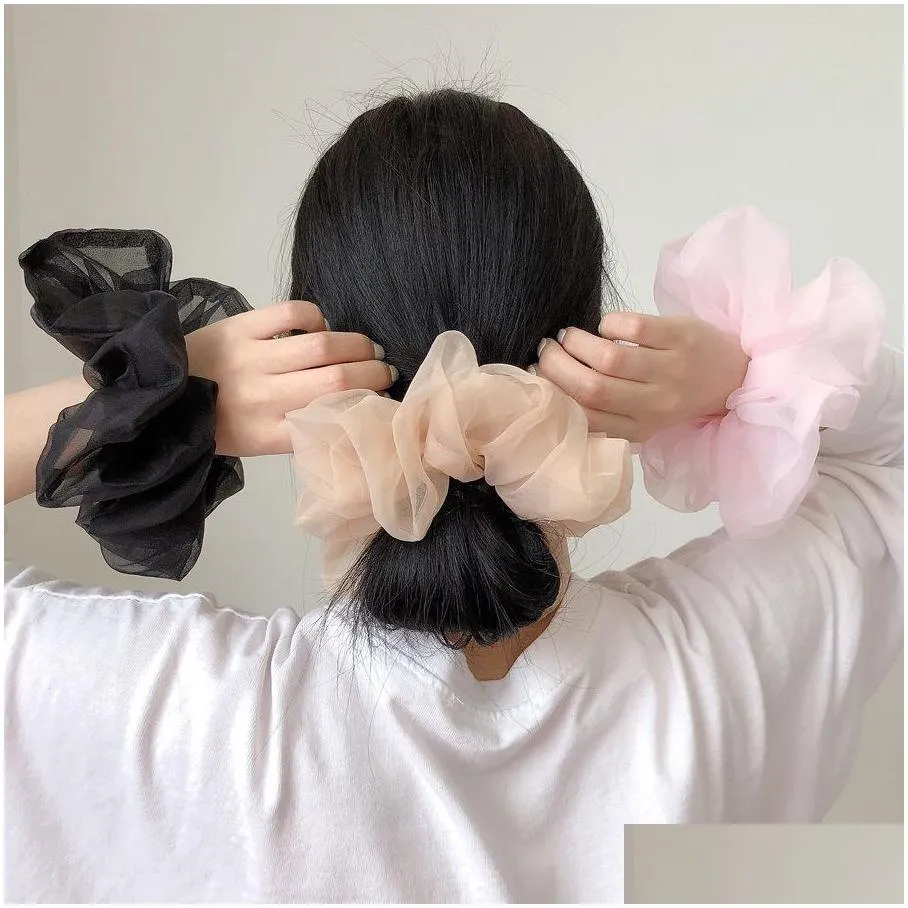 Hair Accessories Oversized Scrunchies Big Rubber Elastic Hair Band Girls Candy Color Ponytail Holder Smooth Chiffon Scrunchie Women Ac Dhtj6